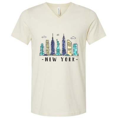 New York City Nyc Skyline Ny Watercolor Souvenir Gift V-Neck T-Shirt