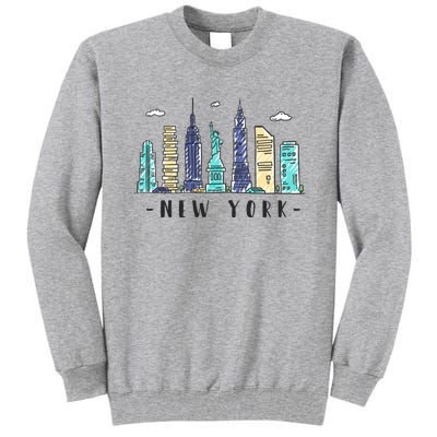 New York City Nyc Skyline Ny Watercolor Souvenir Gift Tall Sweatshirt