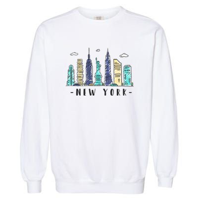 New York City Nyc Skyline Ny Watercolor Souvenir Gift Garment-Dyed Sweatshirt