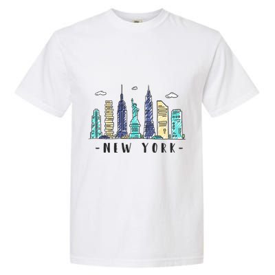 New York City Nyc Skyline Ny Watercolor Souvenir Gift Garment-Dyed Heavyweight T-Shirt