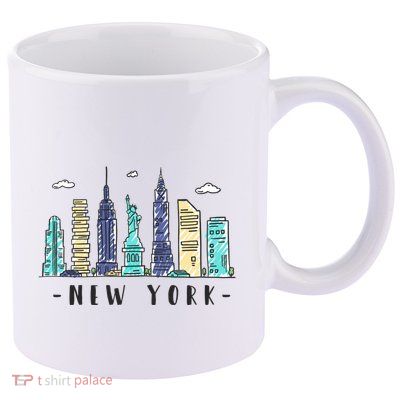 New York City Nyc Skyline Ny Watercolor Souvenir Gift 11oz C Handle Ceramic Mug