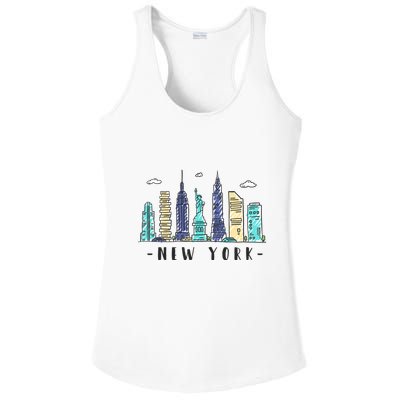 New York City Nyc Skyline Ny Watercolor Souvenir Gift Ladies PosiCharge Competitor Racerback Tank