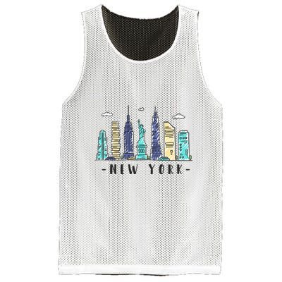 New York City Nyc Skyline Ny Watercolor Souvenir Gift Mesh Reversible Basketball Jersey Tank