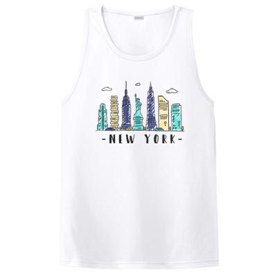 New York City Nyc Skyline Ny Watercolor Souvenir Gift PosiCharge Competitor Tank