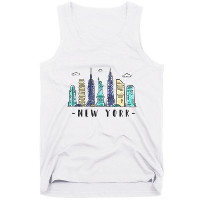 New York City Nyc Skyline Ny Watercolor Souvenir Gift Tank Top