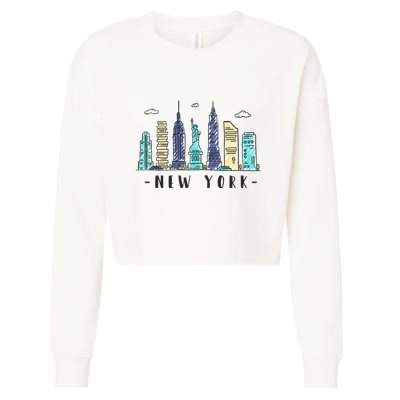 New York City Nyc Skyline Ny Watercolor Souvenir Gift Cropped Pullover Crew