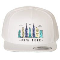 New York City Nyc Skyline Ny Watercolor Souvenir Gift Wool Snapback Cap