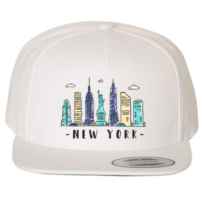 New York City Nyc Skyline Ny Watercolor Souvenir Gift Wool Snapback Cap
