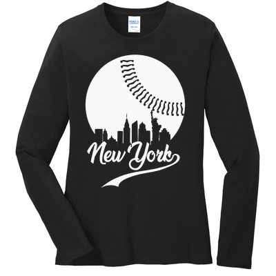 New York City Skyline Baseball Lover  Ladies Long Sleeve Shirt