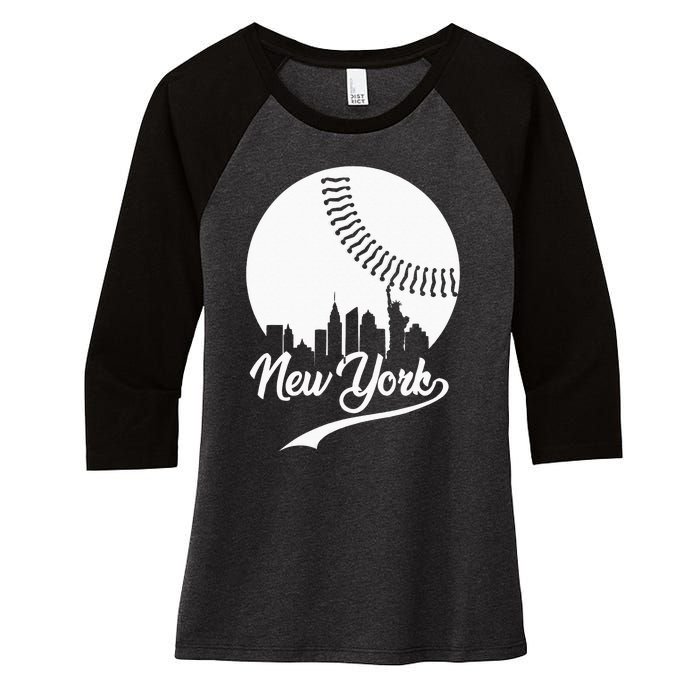 New York City Skyline Baseball Lover  Women's Tri-Blend 3/4-Sleeve Raglan Shirt