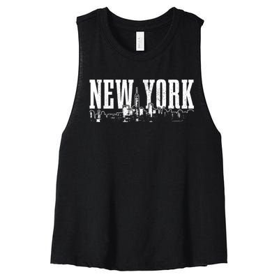 New York City Skyline Ny Vintage Nyc Women's Racerback Cropped Tank