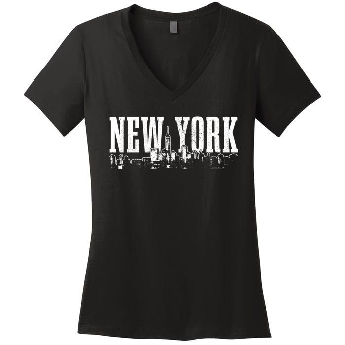 New York City Skyline Ny Vintage Nyc Women's V-Neck T-Shirt