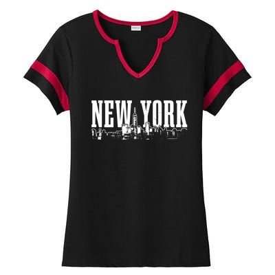 New York City Skyline Ny Vintage Nyc Ladies Halftime Notch Neck Tee