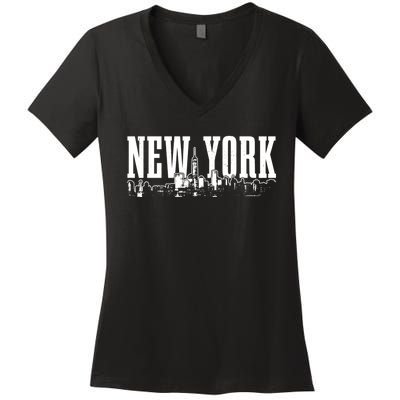 New York City Skyline Ny Vintage Nyc Women's V-Neck T-Shirt