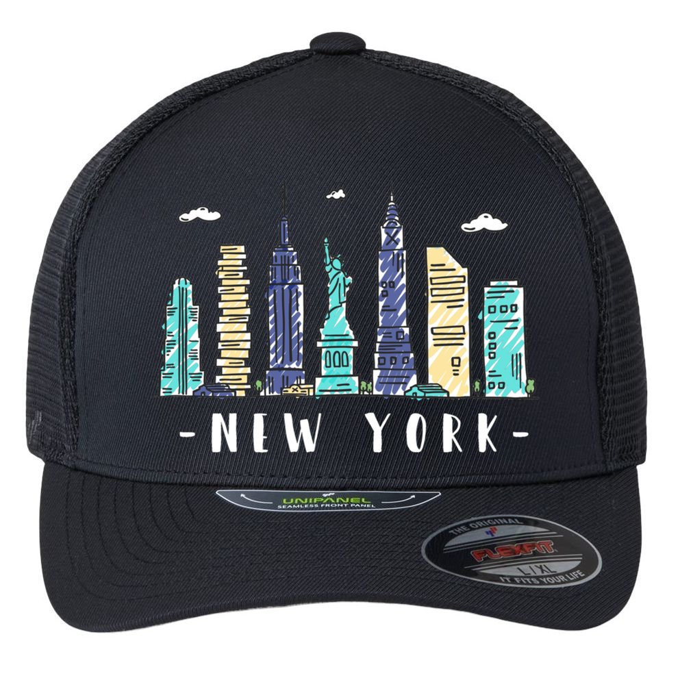 New York City Nyc Skyline Ny Watercolor Souvenir Gift Flexfit Unipanel Trucker Cap