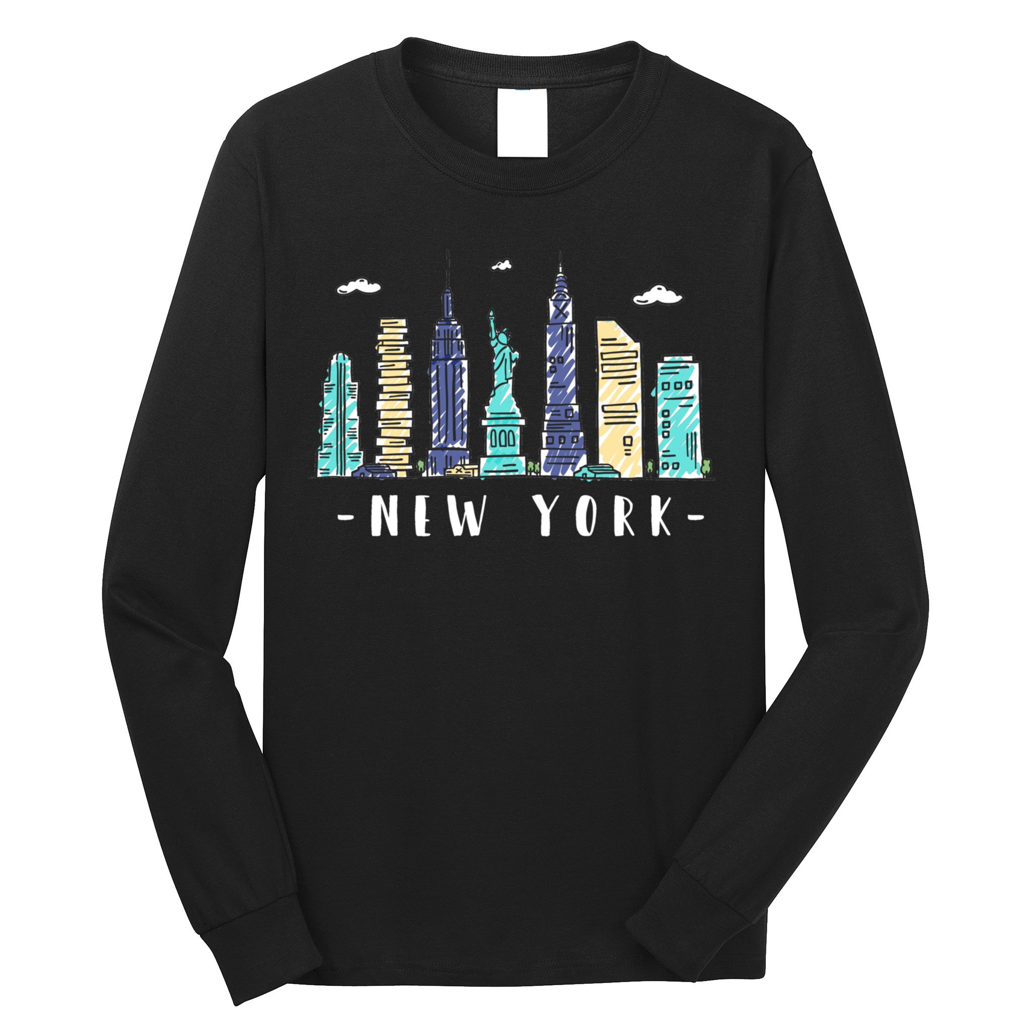 New York City Nyc Skyline Ny Watercolor Souvenir Gift Long Sleeve Shirt