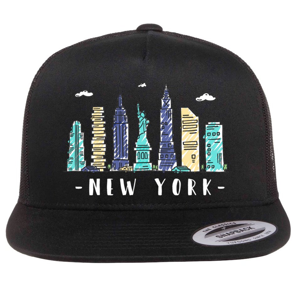 New York City Nyc Skyline Ny Watercolor Souvenir Gift Flat Bill Trucker Hat