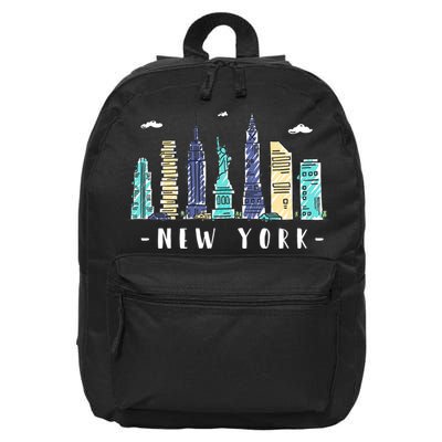 New York City Nyc Skyline Ny Watercolor Souvenir Gift 16 in Basic Backpack