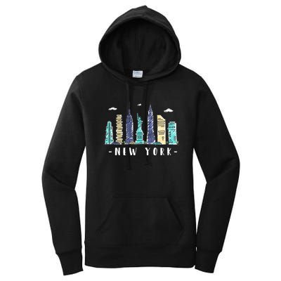 New York City Nyc Skyline Ny Watercolor Souvenir Gift Women's Pullover Hoodie