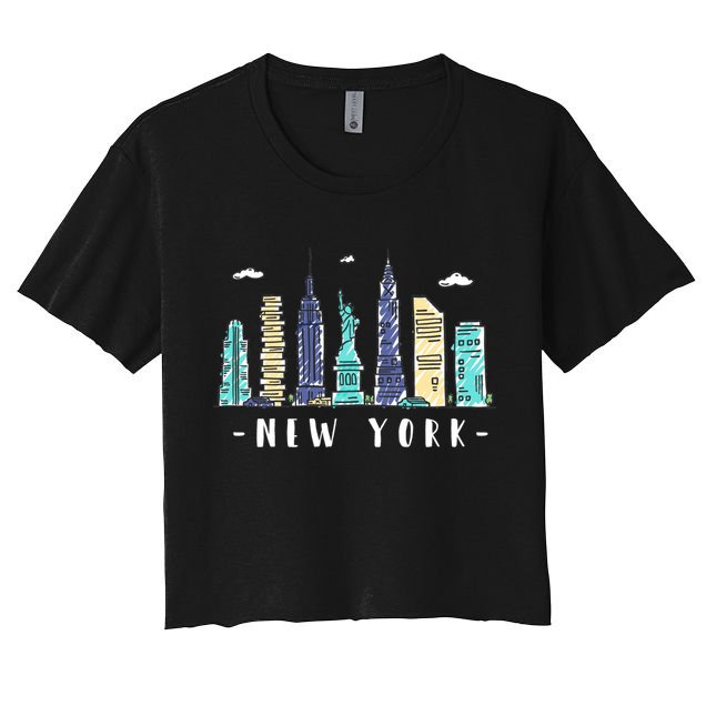 New York City Nyc Skyline Ny Watercolor Souvenir Gift Women's Crop Top Tee