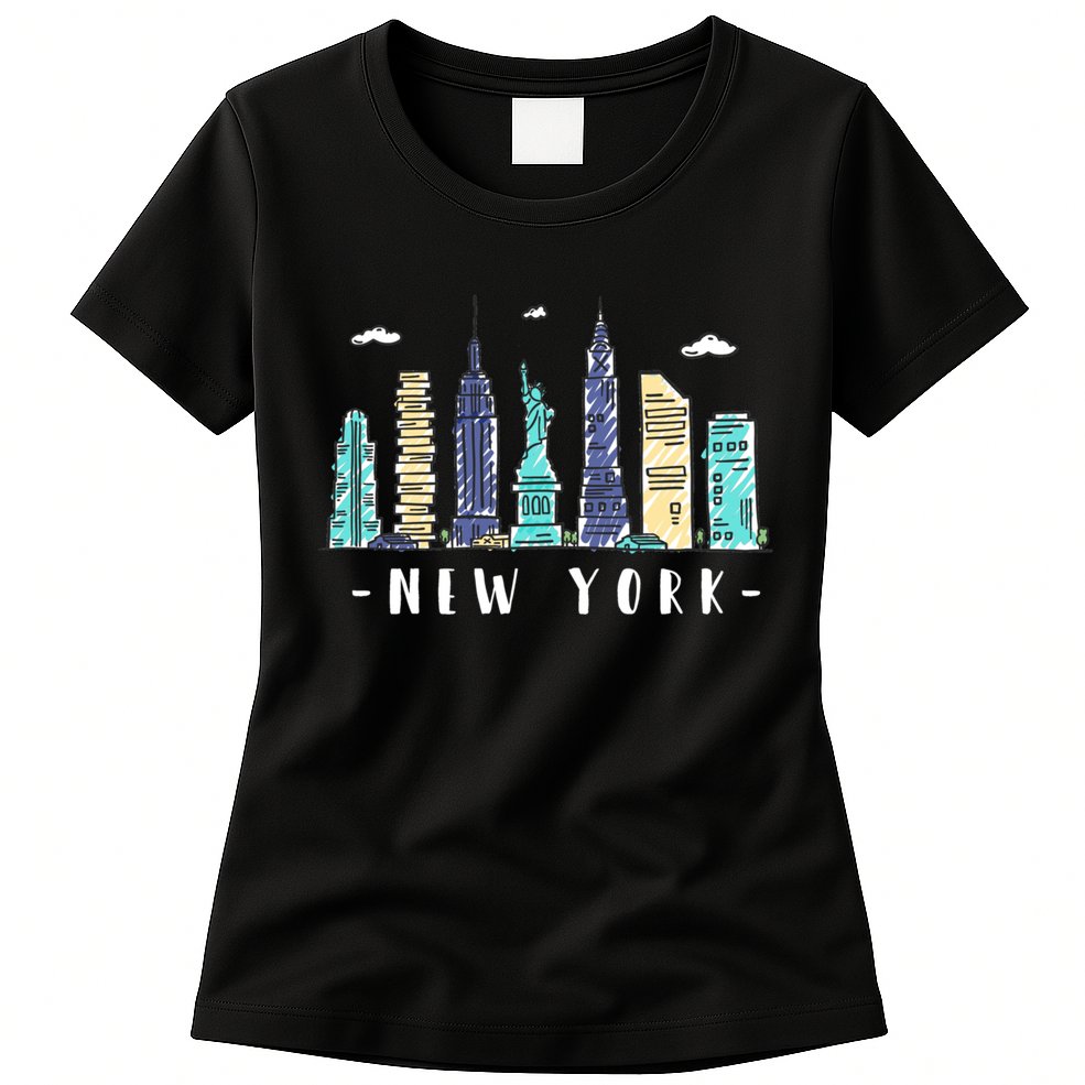 New York City Nyc Skyline Ny Watercolor Souvenir Gift Womens T-Shirt