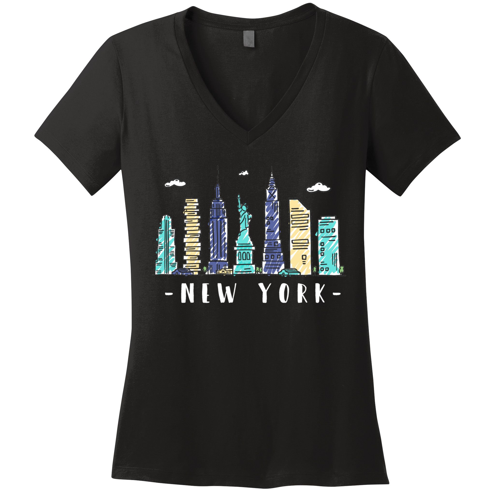 New York City Nyc Skyline Ny Watercolor Souvenir Gift Women's V-Neck T-Shirt