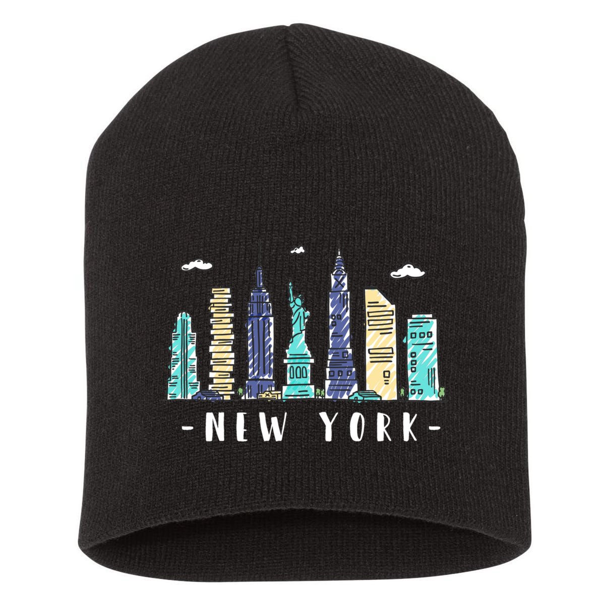 New York City Nyc Skyline Ny Watercolor Souvenir Gift Short Acrylic Beanie