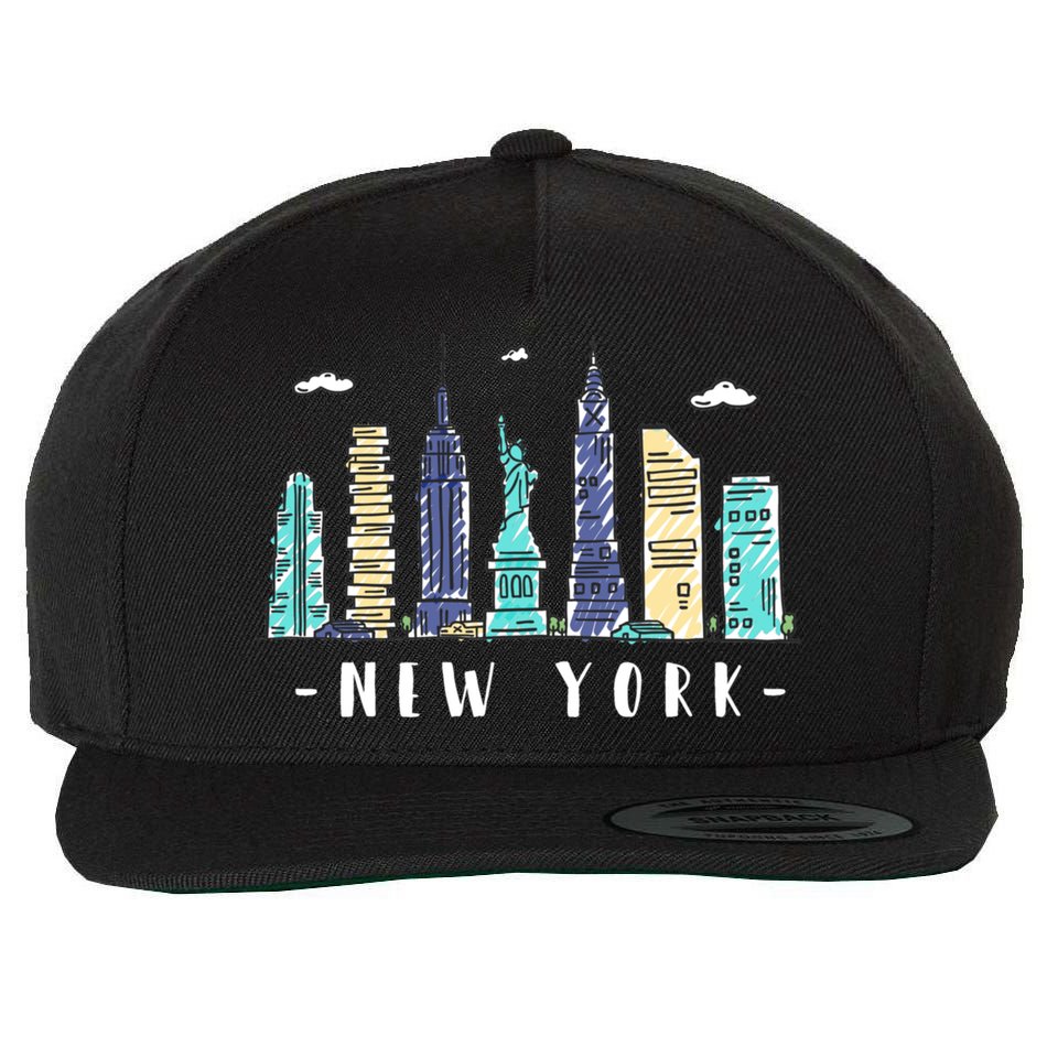 New York City Nyc Skyline Ny Watercolor Souvenir Gift Wool Snapback Cap