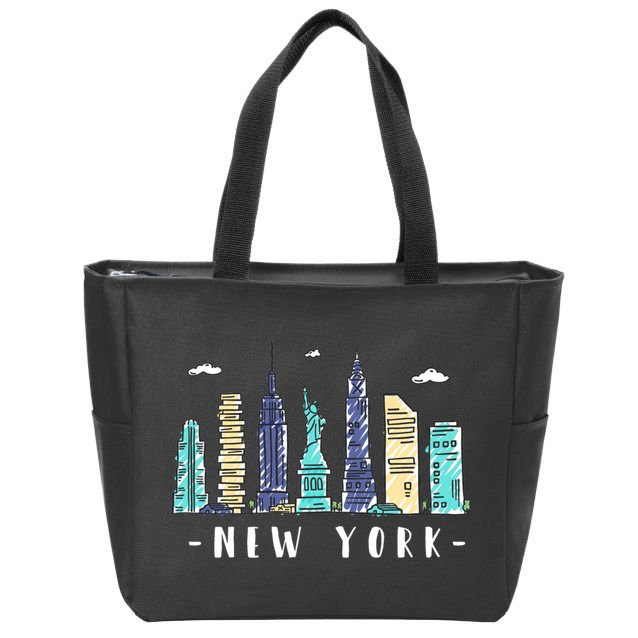 New York City Nyc Skyline Ny Watercolor Souvenir Gift Zip Tote Bag
