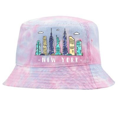 New York City Nyc Skyline Ny Watercolor Souvenir Gift Tie-Dyed Bucket Hat