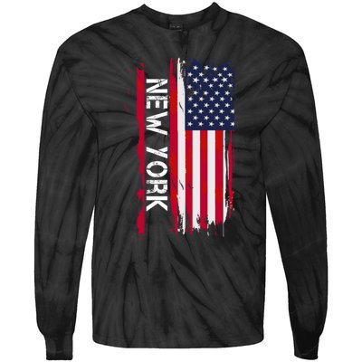 New York City And State Usa Flag New York And Nyc Tie-Dye Long Sleeve Shirt