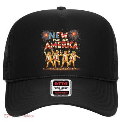 New Year Celebration Patriotic Funny Trump Humor Design High Crown Mesh Back Trucker Hat