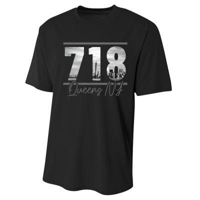 New York City 718 Area Code Skyline Queens Ny Nyc Vintage Performance Sprint T-Shirt