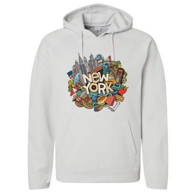 New York City Nyc Iconic Skyline Big Apple Gift Souvenir Performance Fleece Hoodie