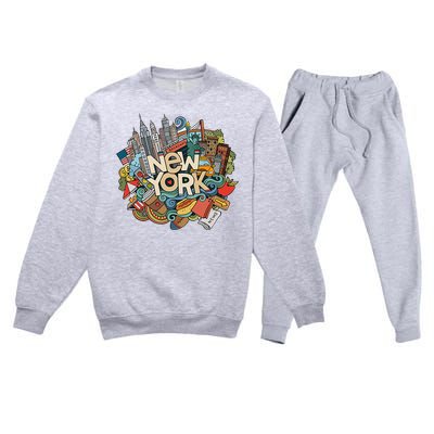 New York City Nyc Iconic Skyline Big Apple Gift Souvenir Premium Crewneck Sweatsuit Set