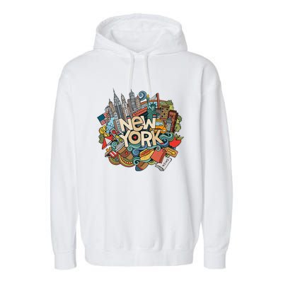 New York City Nyc Iconic Skyline Big Apple Gift Souvenir Garment-Dyed Fleece Hoodie