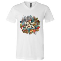 New York City Nyc Iconic Skyline Big Apple Gift Souvenir V-Neck T-Shirt