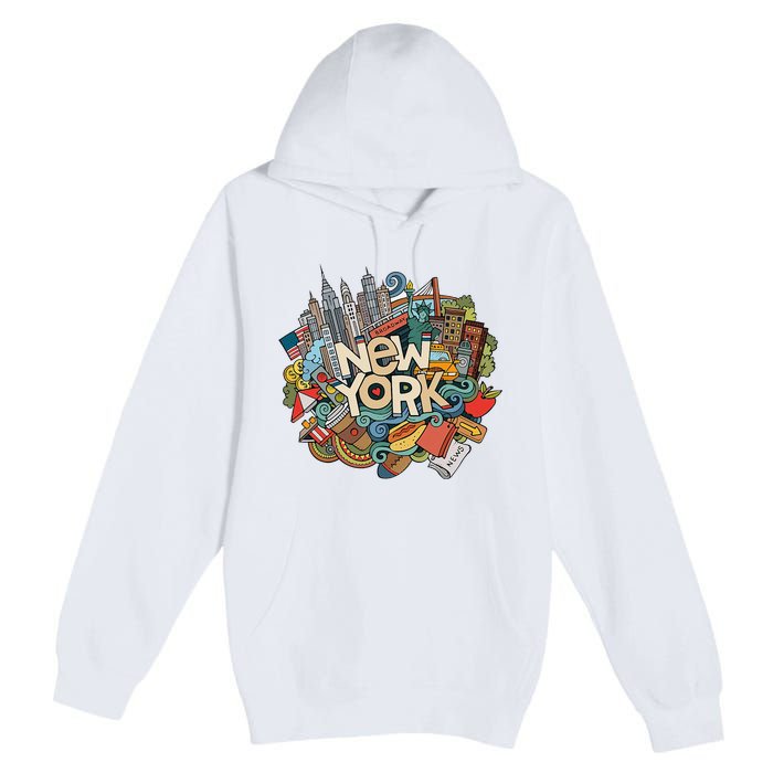 New York City Nyc Iconic Skyline Big Apple Gift Souvenir Premium Pullover Hoodie