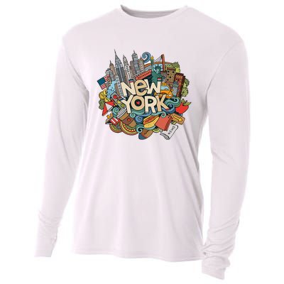 New York City Nyc Iconic Skyline Big Apple Gift Souvenir Cooling Performance Long Sleeve Crew