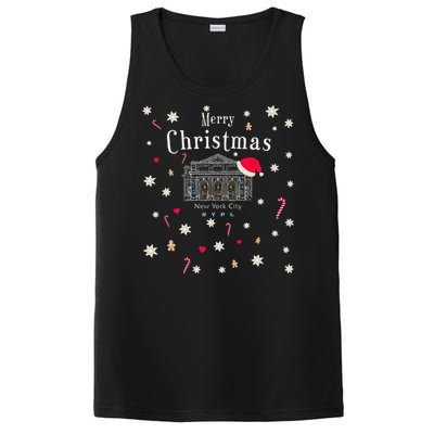 New York City Merry Christmas Manhattan Library Drawing PosiCharge Competitor Tank