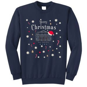 New York City Merry Christmas Manhattan Library Drawing Sweatshirt