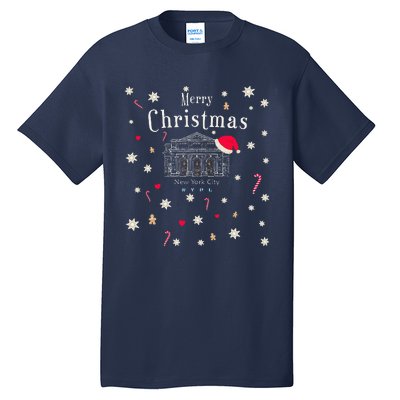 New York City Merry Christmas Manhattan Library Drawing Tall T-Shirt