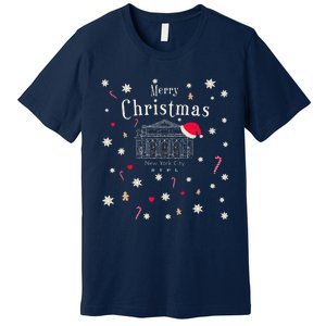 New York City Merry Christmas Manhattan Library Drawing Premium T-Shirt