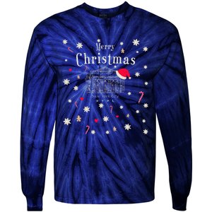 New York City Merry Christmas Manhattan Library Drawing Tie-Dye Long Sleeve Shirt