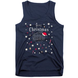 New York City Merry Christmas Manhattan Library Drawing Tank Top