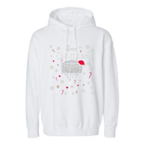 New York City Merry Christmas Manhattan Library Drawing Garment-Dyed Fleece Hoodie