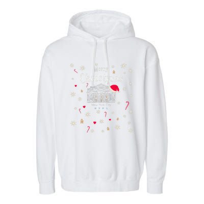 New York City Merry Christmas Manhattan Library Drawing Garment-Dyed Fleece Hoodie