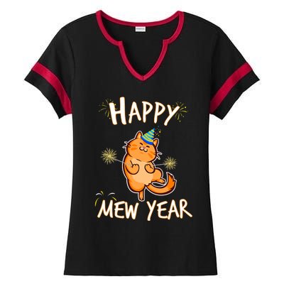 New Year Cat New Year's Eve Party Countdown Kitten Cat Lover Ladies Halftime Notch Neck Tee