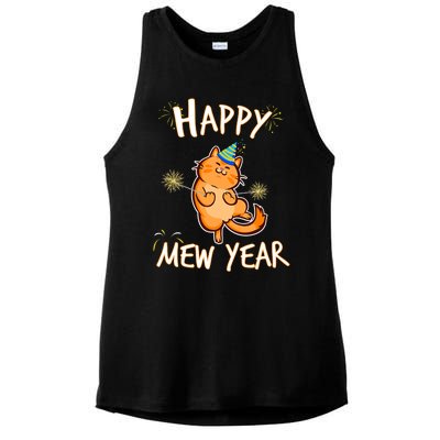 New Year Cat New Year's Eve Party Countdown Kitten Cat Lover Ladies PosiCharge Tri-Blend Wicking Tank