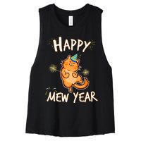 New Year Cat New Year's Eve Party Countdown Kitten Cat Lover Women's Racerback Cropped Tank